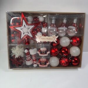 Valery Madelyn Christmas Tree Decorations Set- ornaments. 70ct red & white